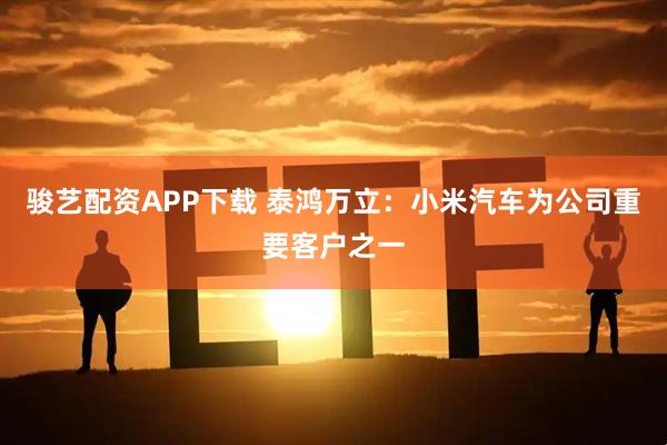 骏艺配资APP下载 泰鸿万立：小米汽车为公司重要客户之一