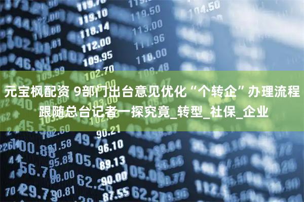 元宝枫配资 9部门出台意见优化“个转企”办理流程 跟随总台记者一探究竟_转型_社保_企业